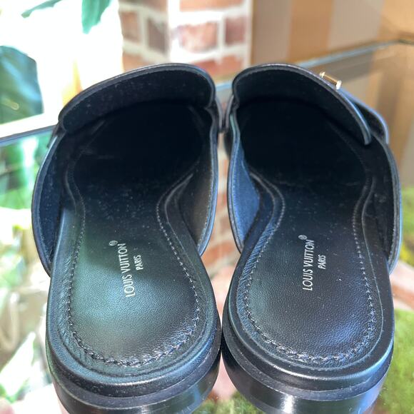 LOUIS VUITTON LV Capri Black Calf Leather Open Back Loafer Sz 37.5 - Picture 4 of 5